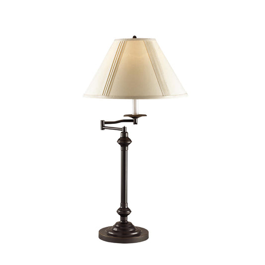 30" Antiqued Bronze Metal Candlestick Table Lamp With Off White Empire Shade