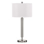 30" Nickel Metal Cylinder USB Table Lamp With White Drum Shade