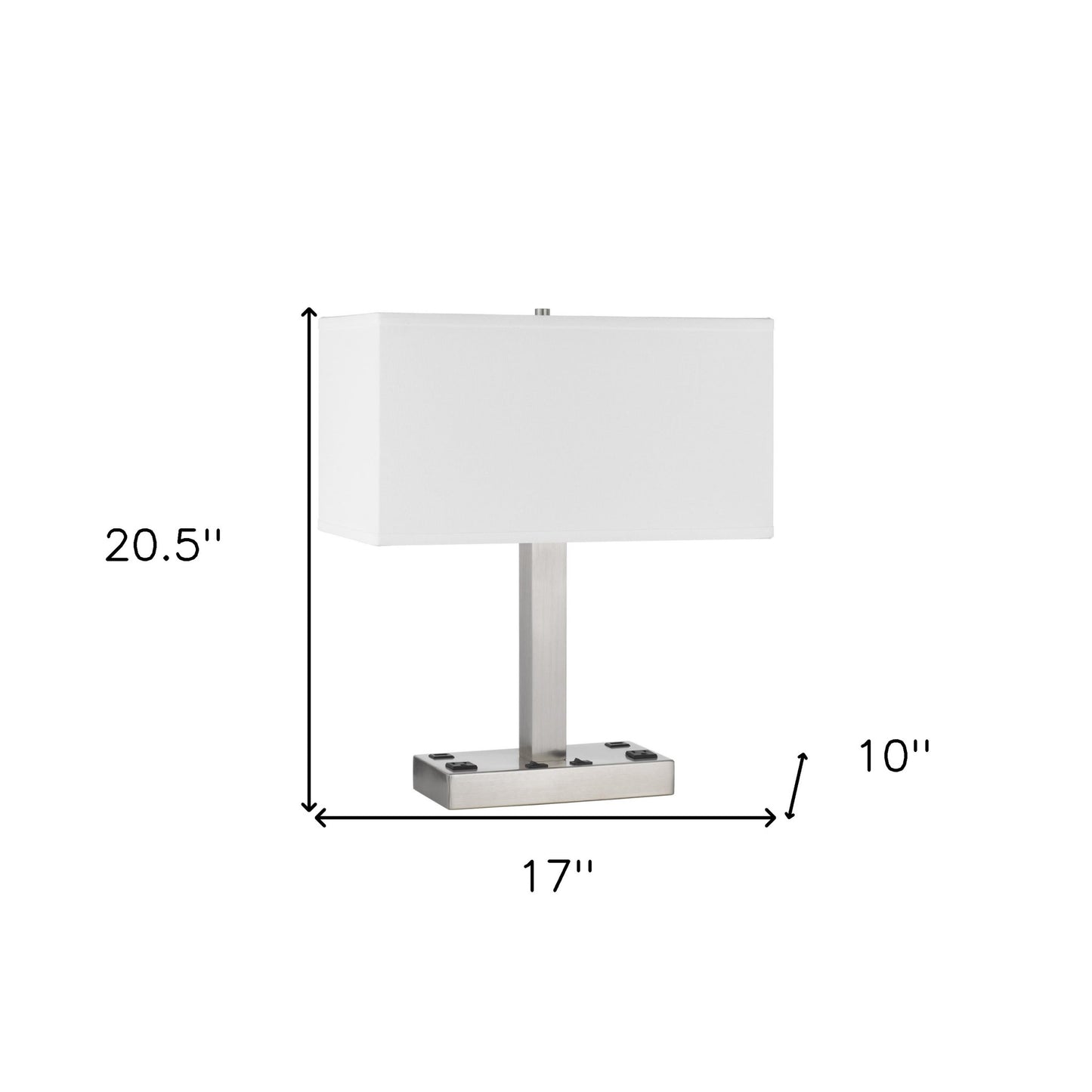 21" Nickel Metal Two Light Desk USB Table Lamp With White Shade