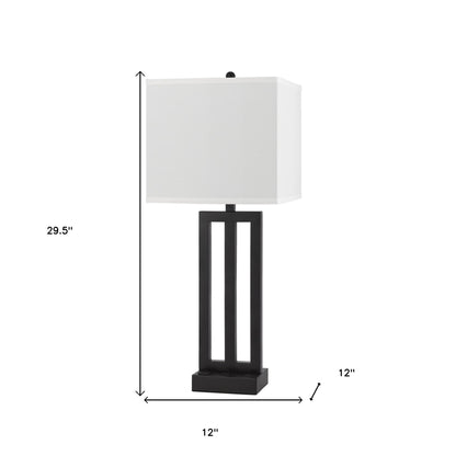 30" Black Metal USB Table Lamp With White Shade