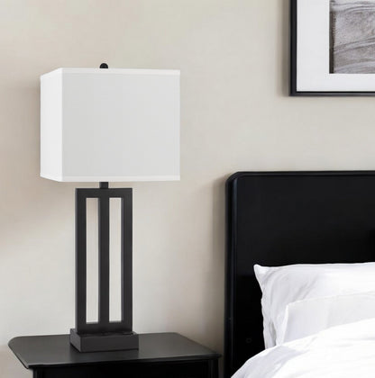 30" Black Metal USB Table Lamp With White Shade