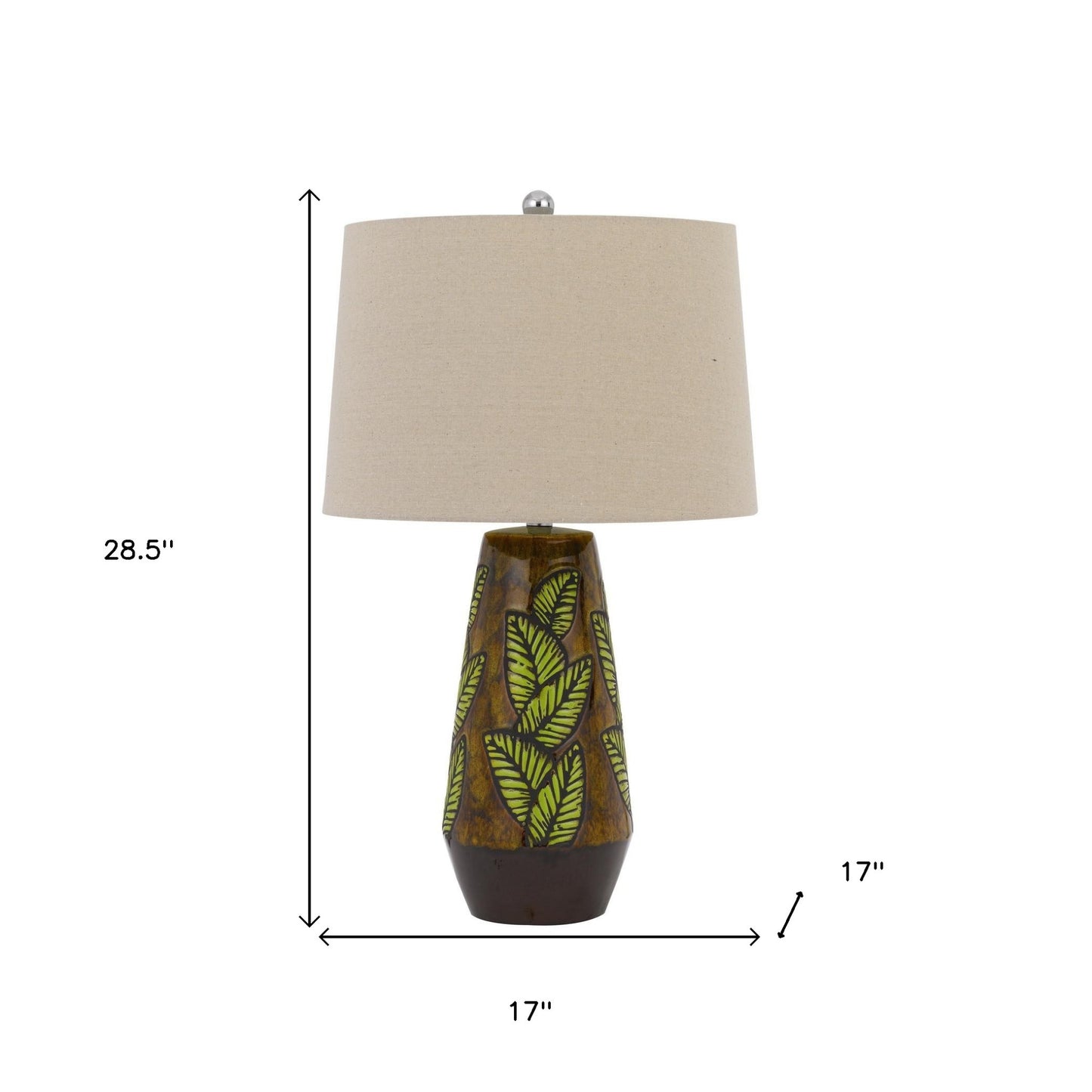 29" Brown Ceramic Cylinder Table Lamp With Tan Empire Shade