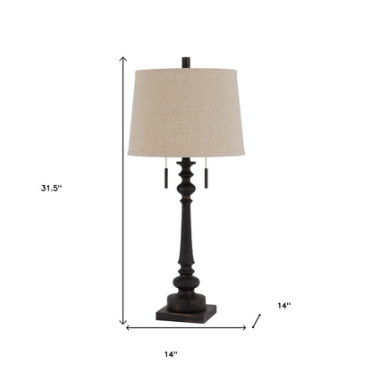 32" Charcoal Two Light Table Lamp With Tan Drum Shade