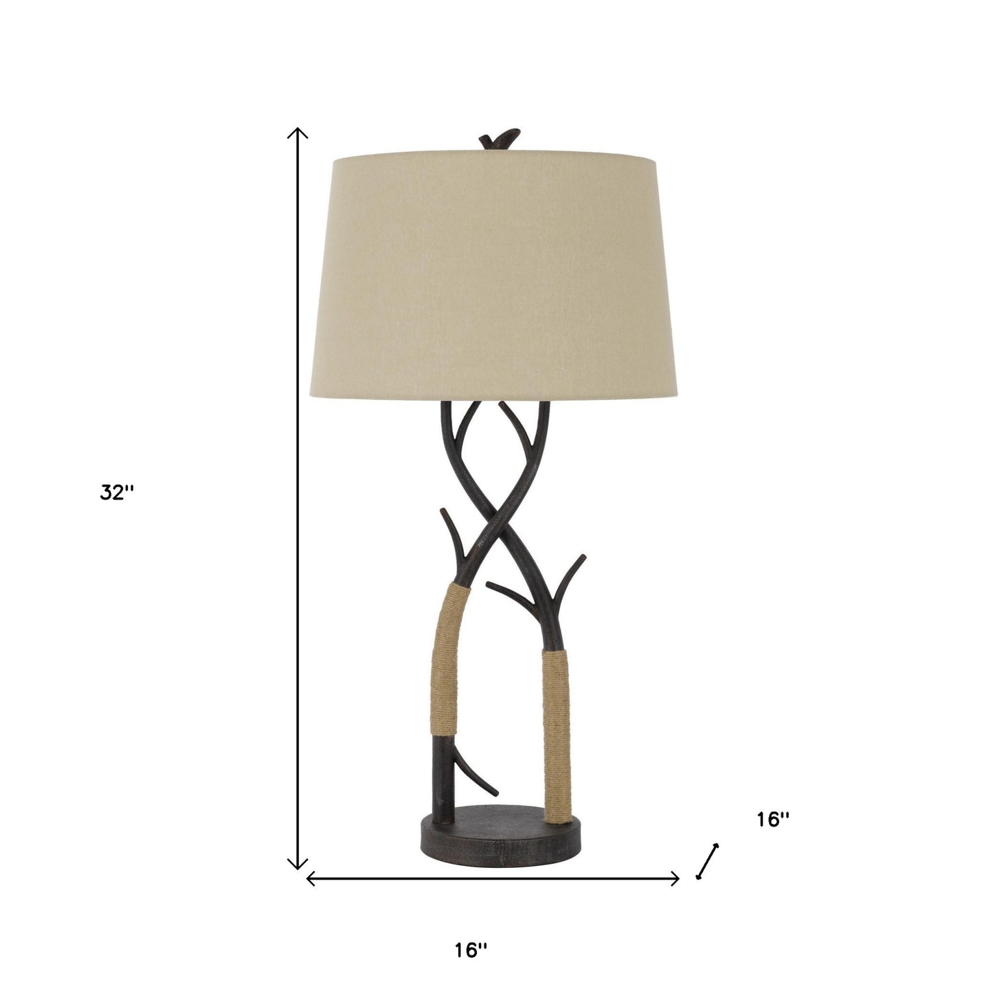 32" Charcoal Metal Table Lamp With Tan Empire Shade