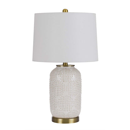 24" Ivory Metal Table Lamp With White Drum Shade