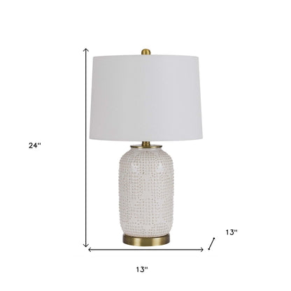 24" Ivory Metal Table Lamp With White Drum Shade