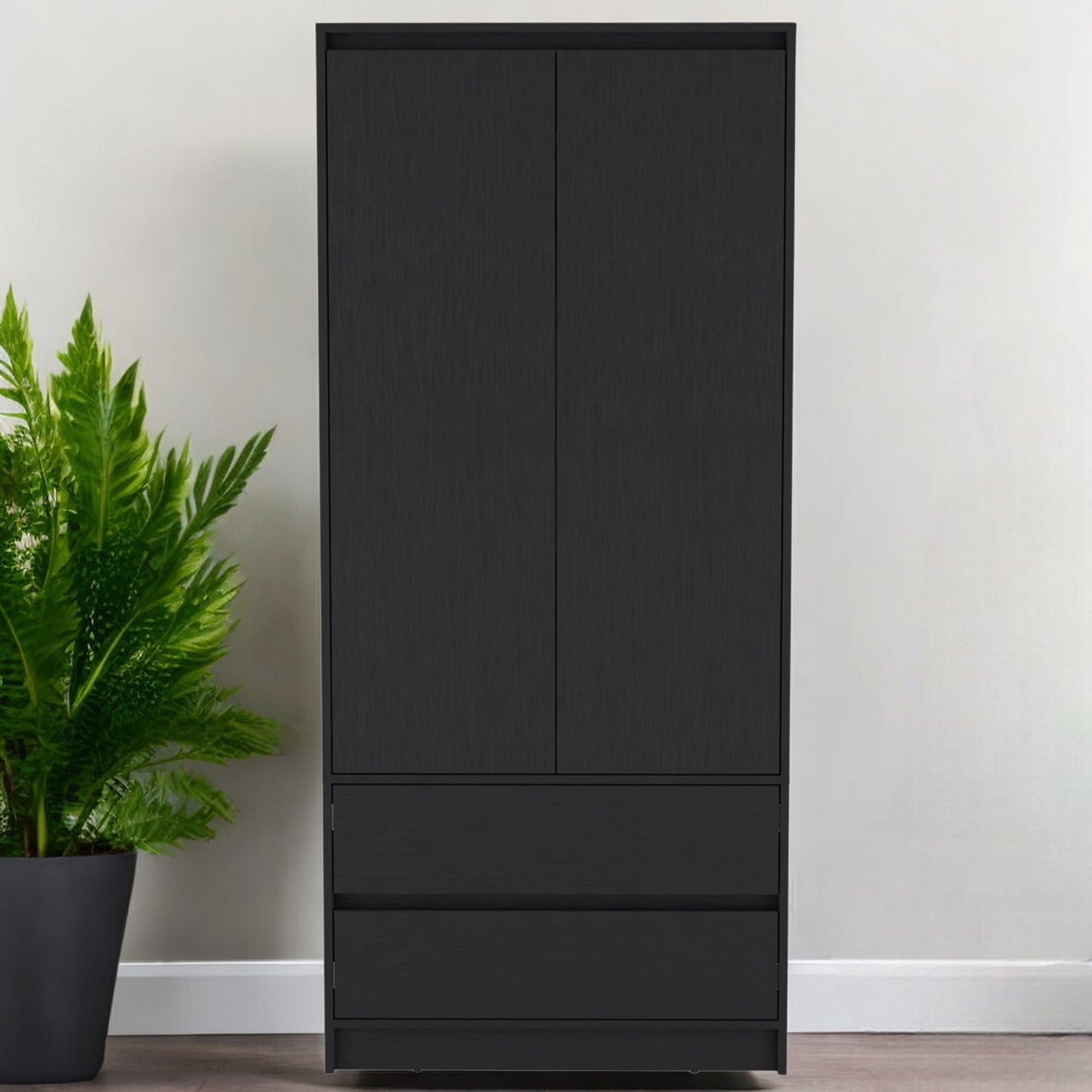 32" Black Two Drawer Combo Dresser