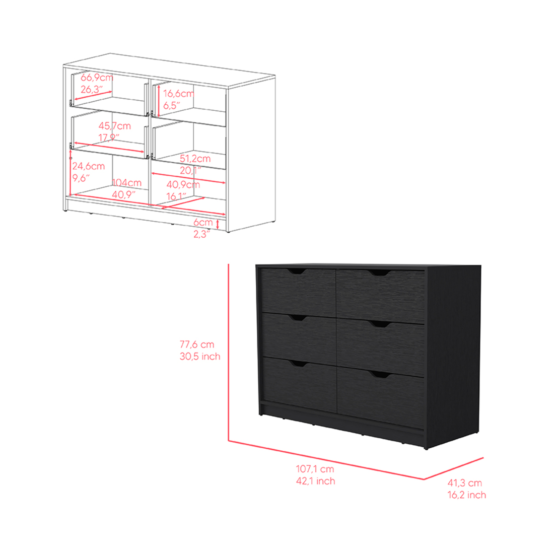 42" Black Four Drawer Dresser