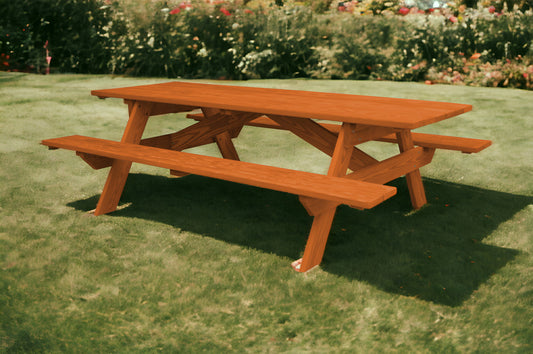 94" Red Solid Wood Outdoor Picnic Table