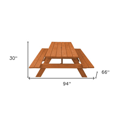 94" Cedar Chest Solid Wood Outdoor Picnic Table with Umbrella Hole