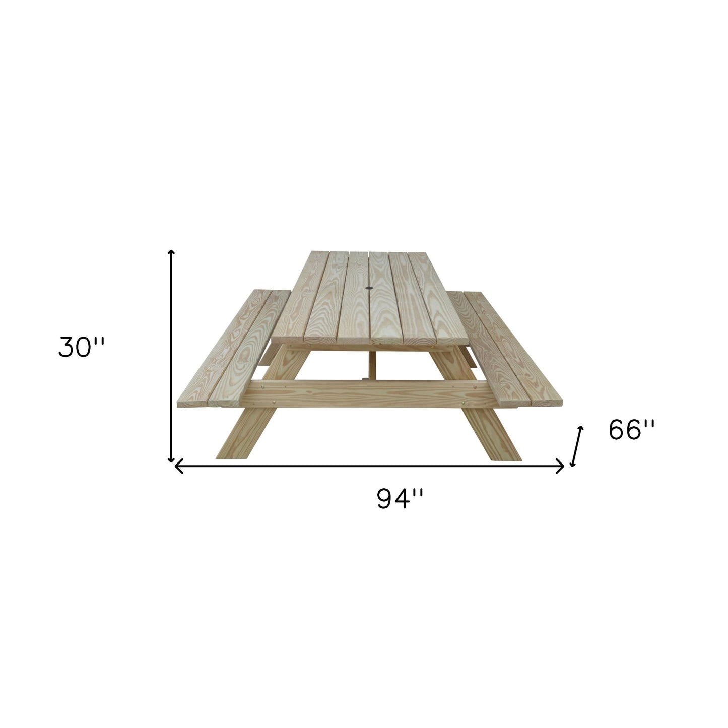 94" Beige Solid Wood Outdoor Picnic Table with Umbrella Hole