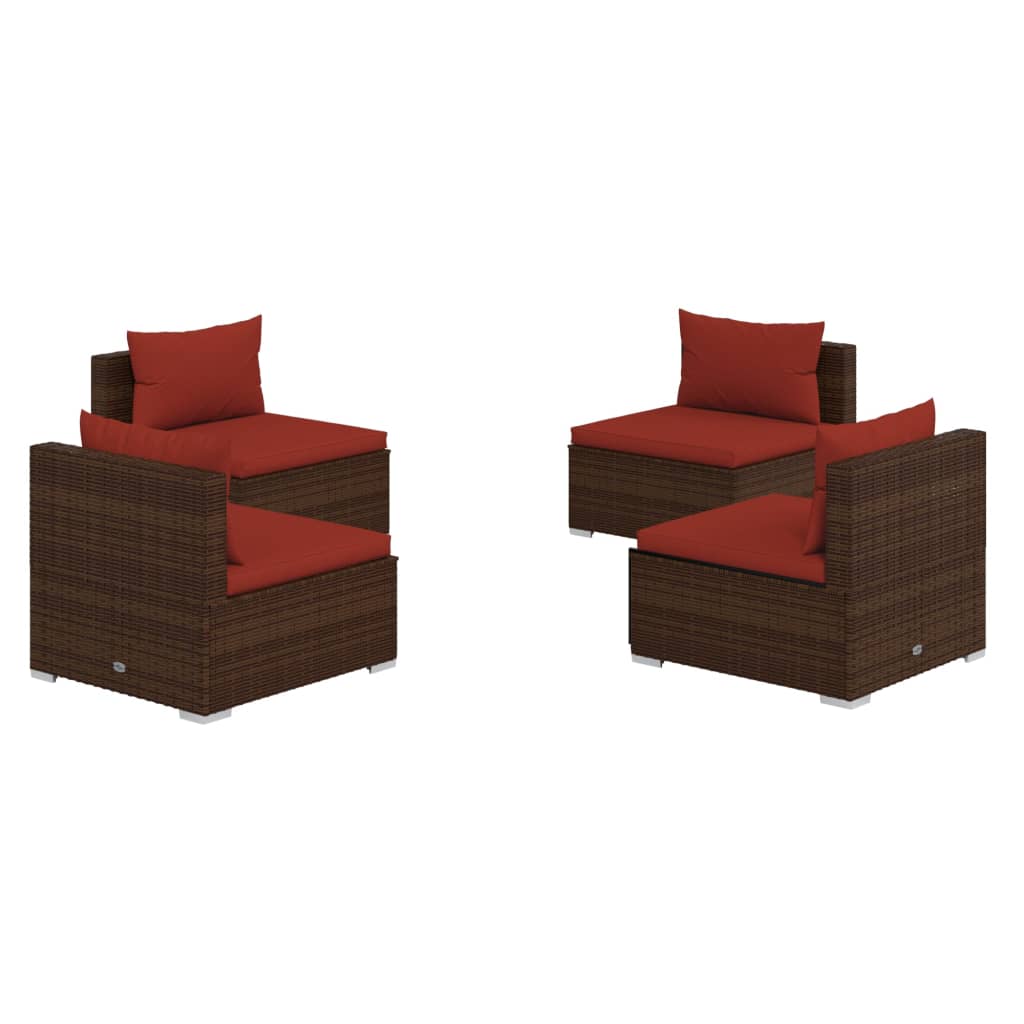 4 Piece Patio Lounge Set with Cushions Poly Rattan Brown