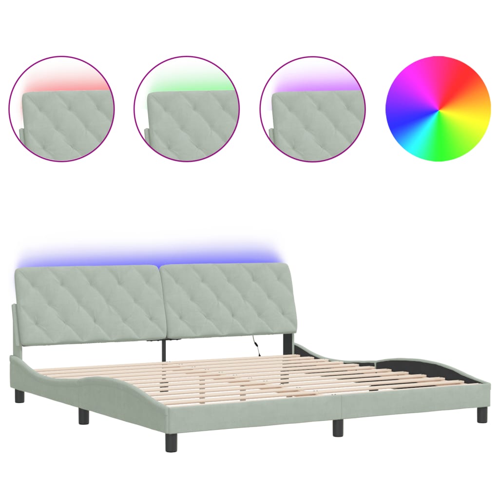 Bed Frame with LED without Mattress Light Gray 76"x79.9" Velvet