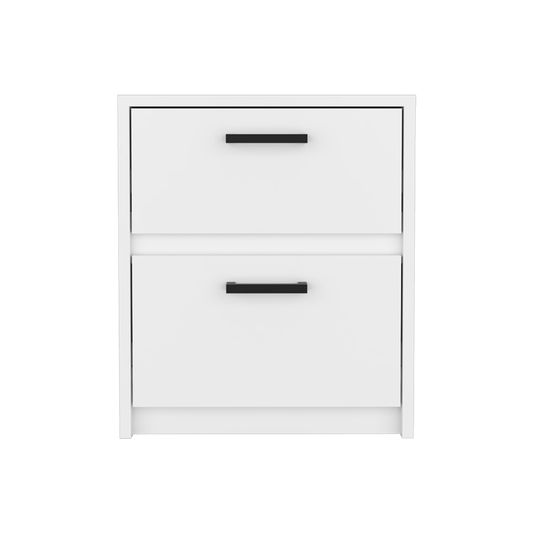 19" White Two Drawer Faux Wood Nightstand