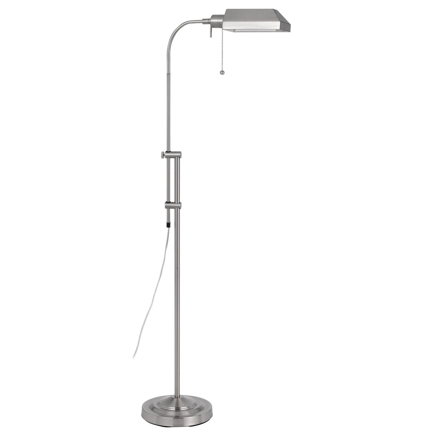 57" Nickel Adjustable Traditional Shaped Floor Lamp With Nickel Square Shade