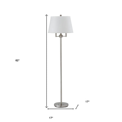 62" Nickel Four Light Traditional Shaped Floor Lamp With White Square Shade