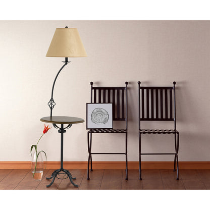 62" Black Tray Table Floor Lamp With Brown Empire Shade