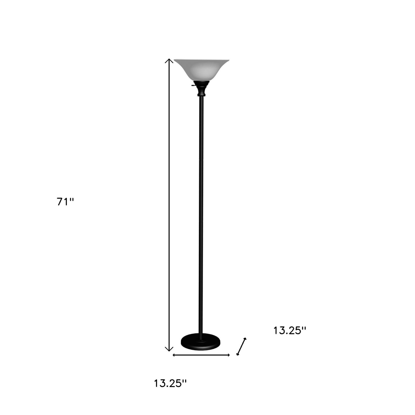 71" Black Torchiere Floor Lamp With Black Glass Dome Shade