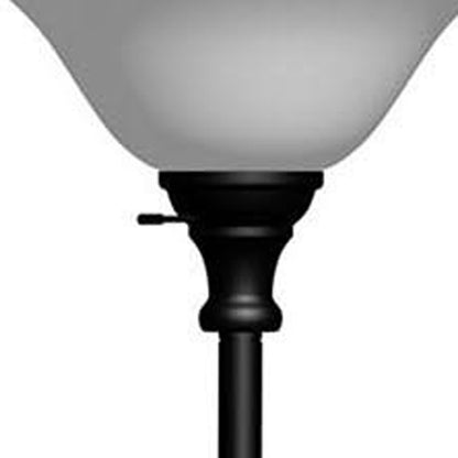 71" Black Torchiere Floor Lamp With Black Glass Dome Shade