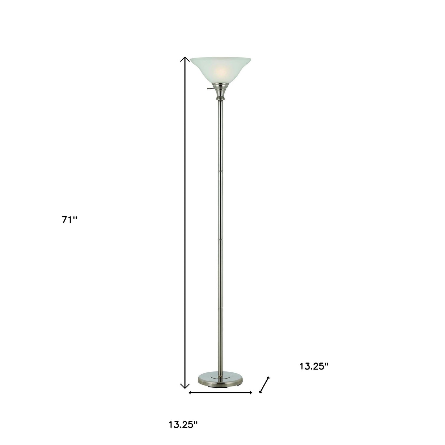 71" Nickel Torchiere Floor Lamp With Clear Frosted Glass Dome Shade