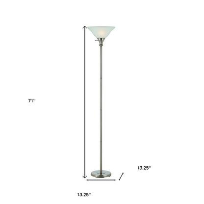 71" Nickel Torchiere Floor Lamp With Clear Frosted Glass Dome Shade