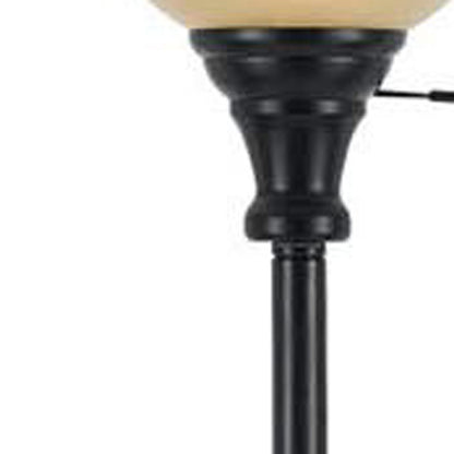 71" Bronze Torchiere Floor Lamp With Beige Frosted Glass Dome Shade