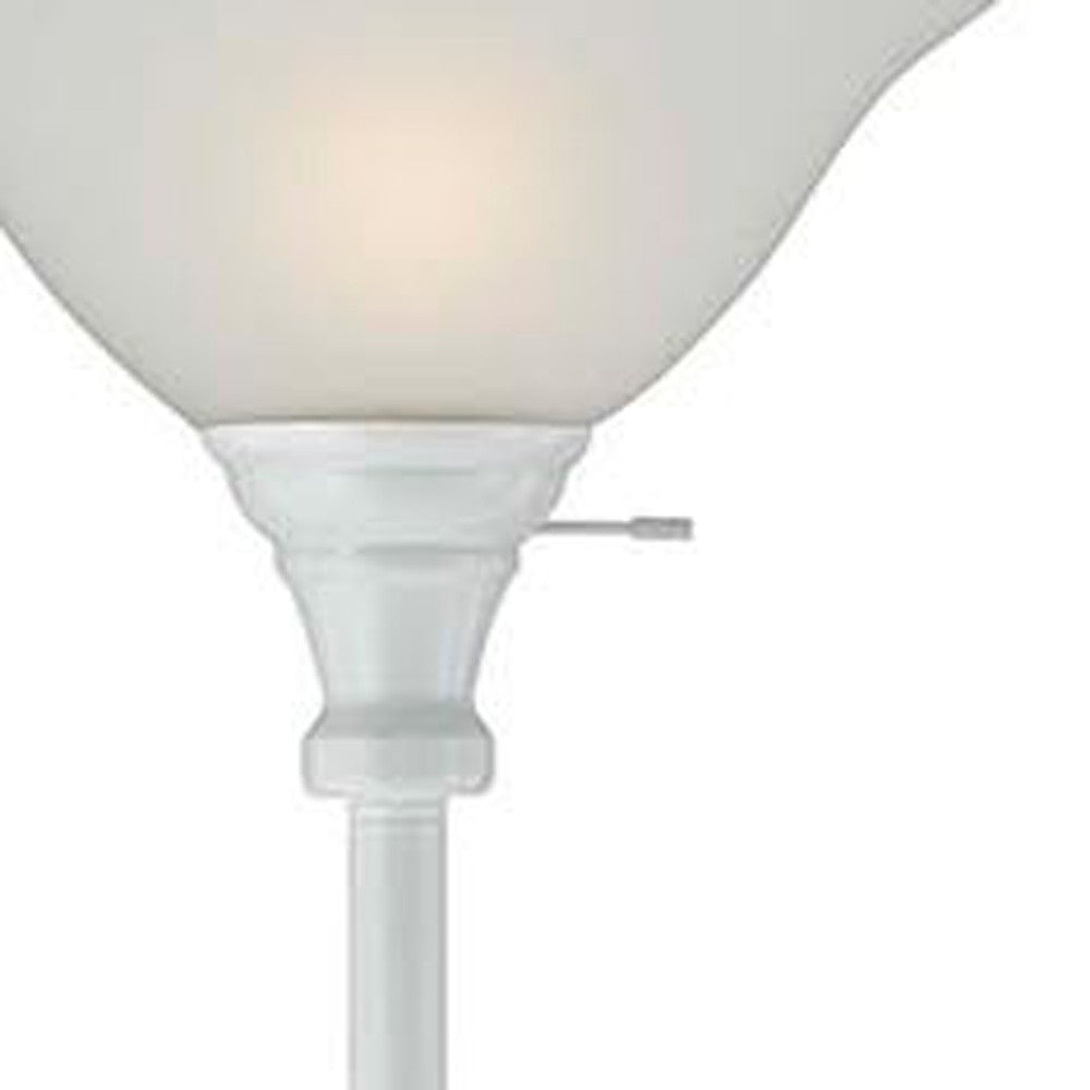 71" White Torchiere Floor Lamp With White Frosted Glass Dome Shade