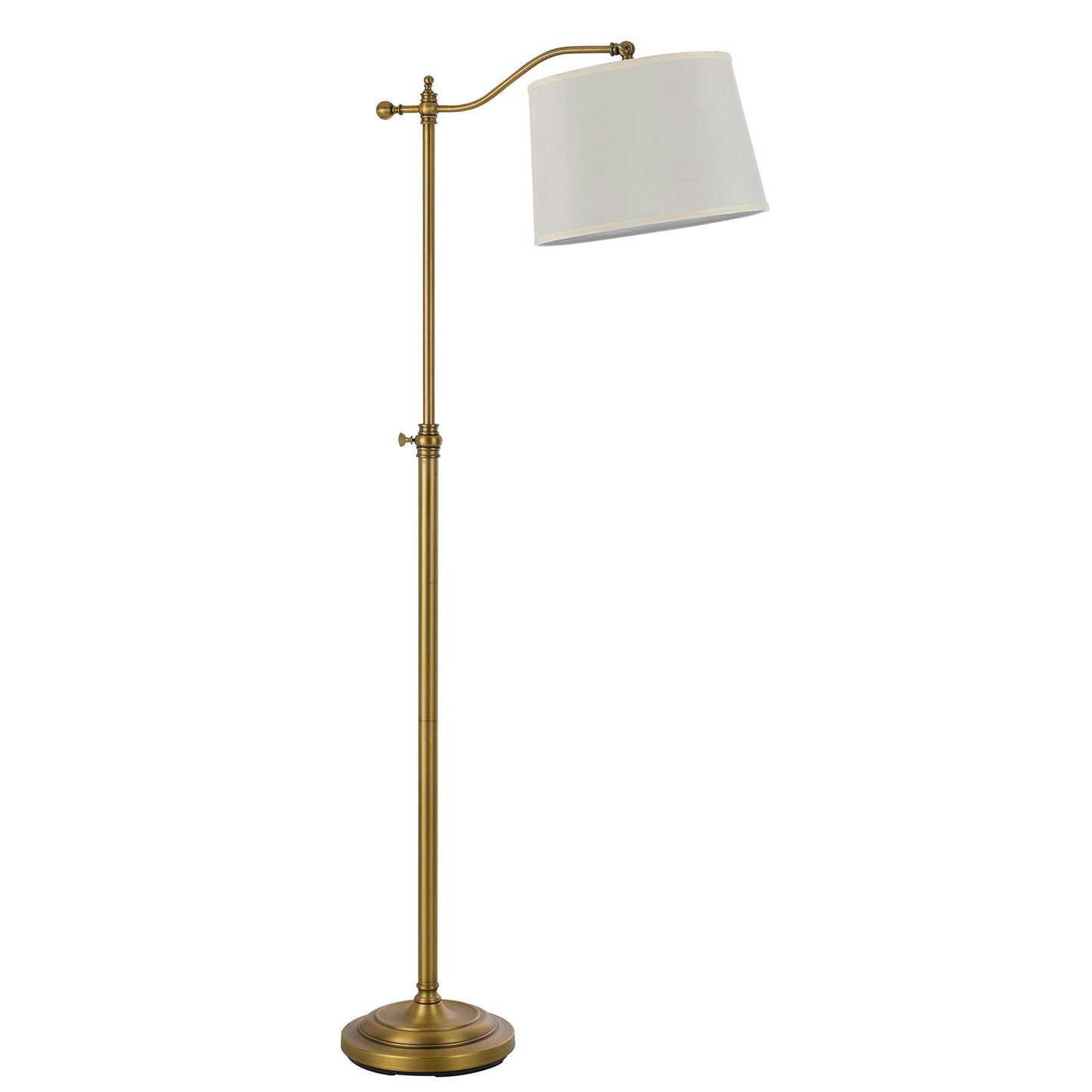 63" Bronze Adjustable Height Swing Arm Floor Lamp With White Fabric Shade