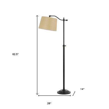 63" Bronze Adjustable Traditional Shaped Floor Lamp With Tan Square Shade