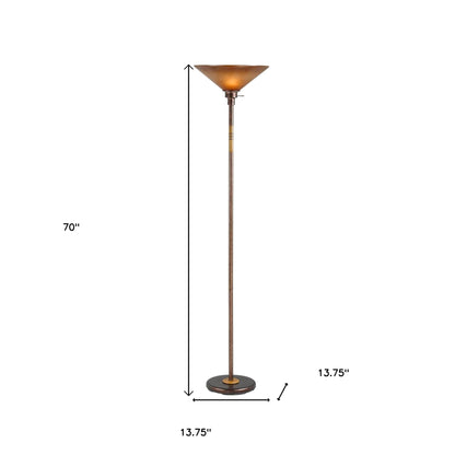 70" Rusted Torchiere Floor Lamp With Rust Frosted Glass Dome Shade