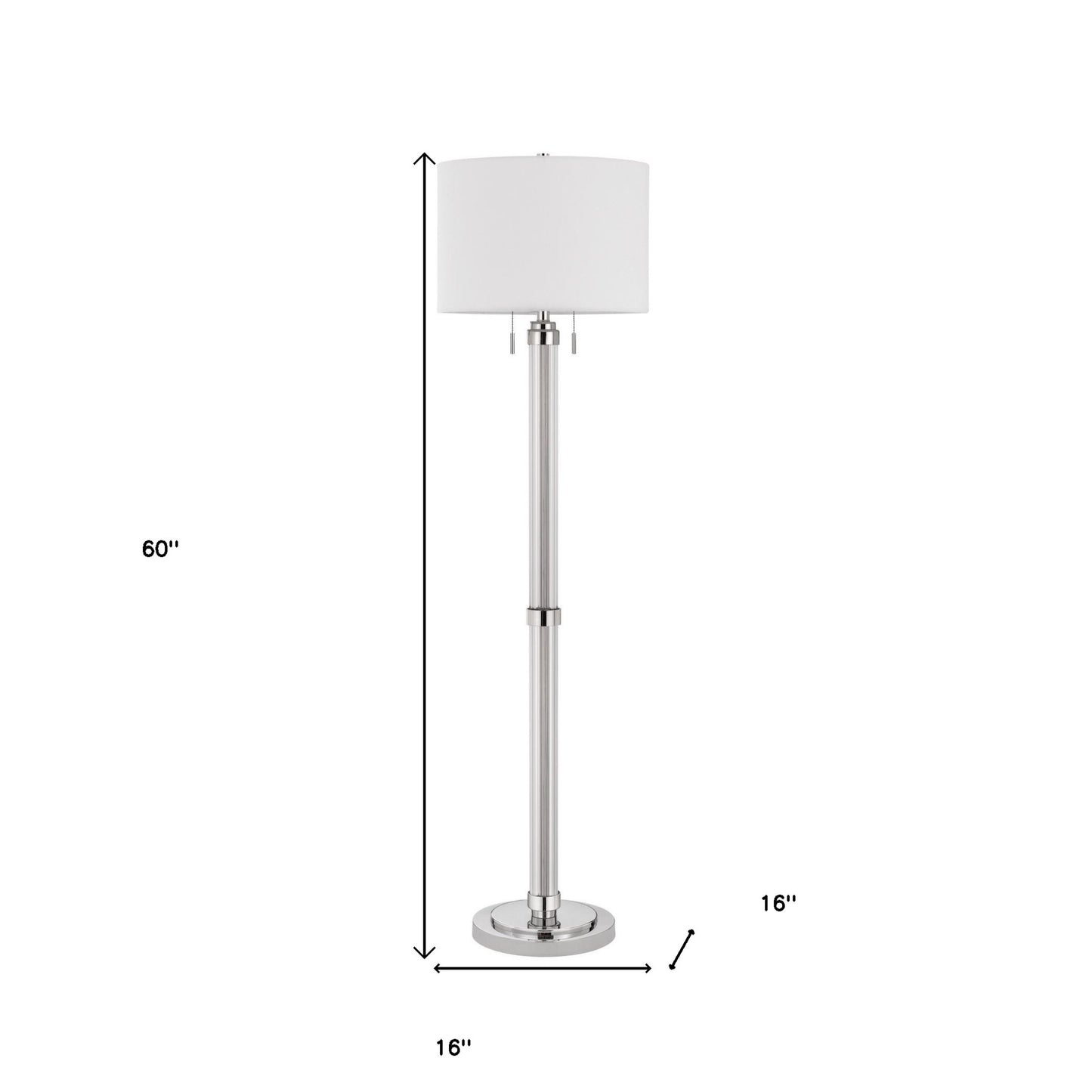 60" Chrome Two Light Traditional Shaped Floor Lamp With White Rectangular Shade