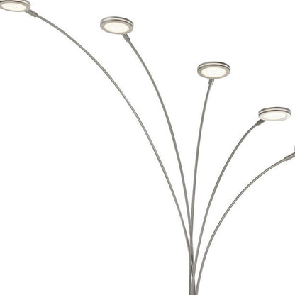 72" Nickel Five Light Led Arc Floor Lamp