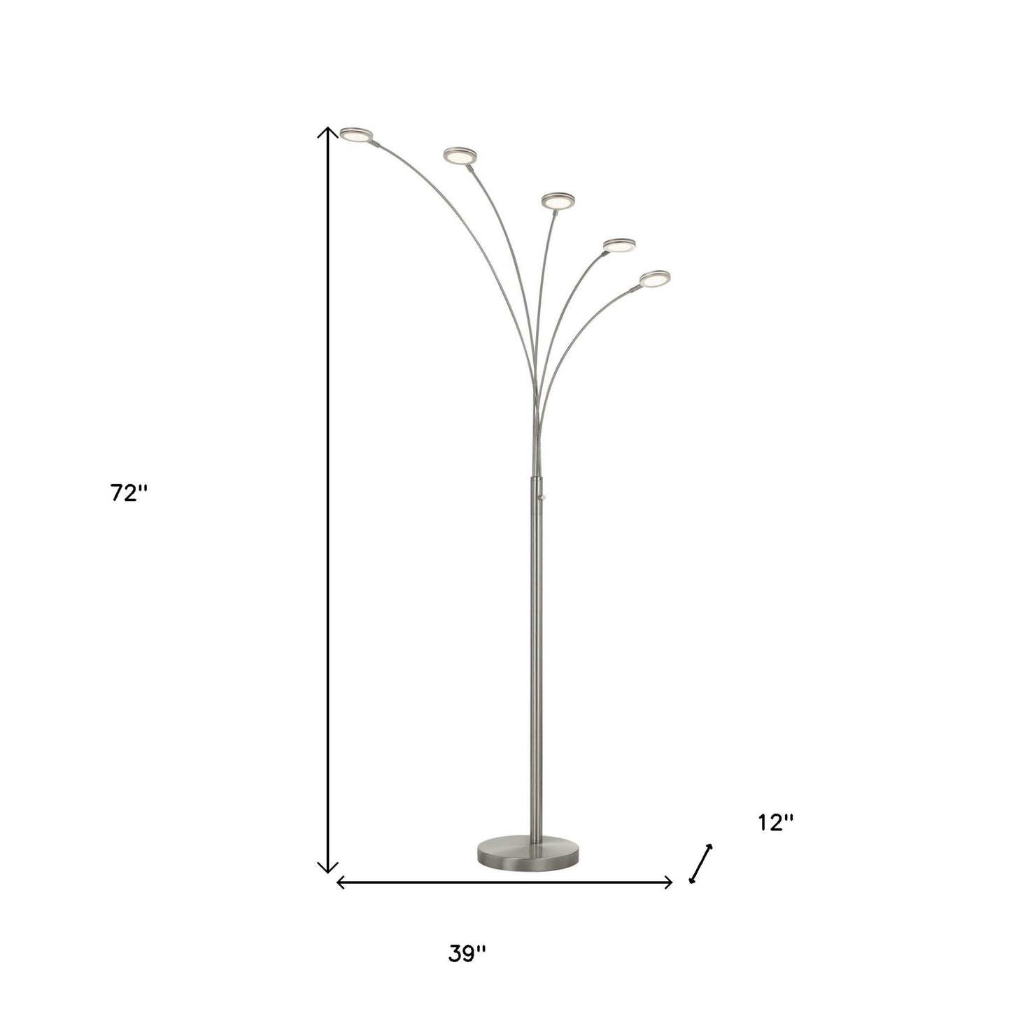 72" Nickel Five Light Led Arc Floor Lamp