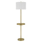 62" Brass Tray Table Floor Lamp With White Square Shade