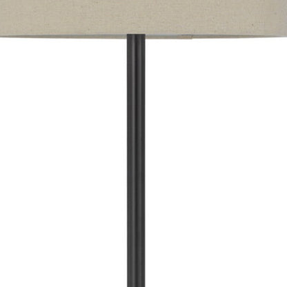 62" Bronze Tray Table Floor Lamp With Beige Drum Shade