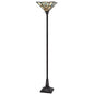 72" Bronze Torchiere Floor Lamp With Gray and Ivory Abstract Tiffany Glass Novelty Shade