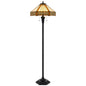 60" Bronze Two Light Traditional Shaped Floor Lamp With Orange and Ivory Abstract Tiffany Glass Empire Shade