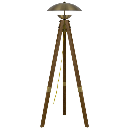 55" Brass Tripod Floor Lamp With Antiqued Brass Dome Shade