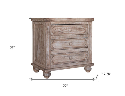 31" Wood Brown Three Drawer Nightstand