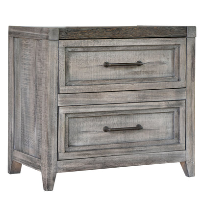 28" Gray Two Drawer Solid Wood Nightstand