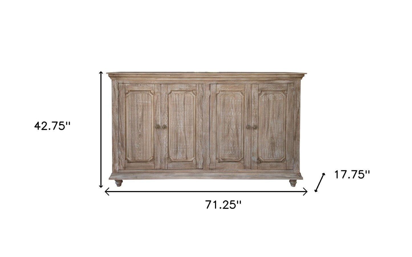 71" Sand Solid and Manufactured Wood Distressed Credenza