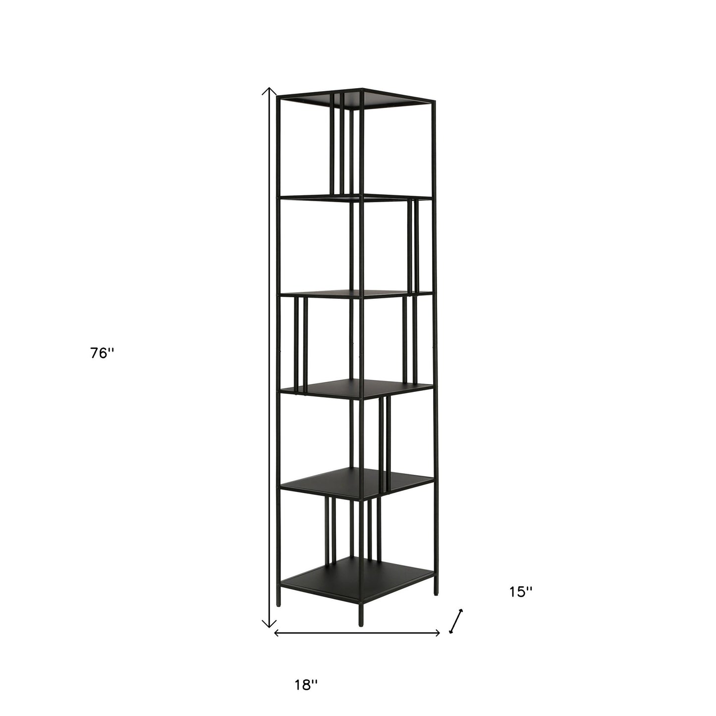 76" Black Metal Five Tier Etagere Bookcase