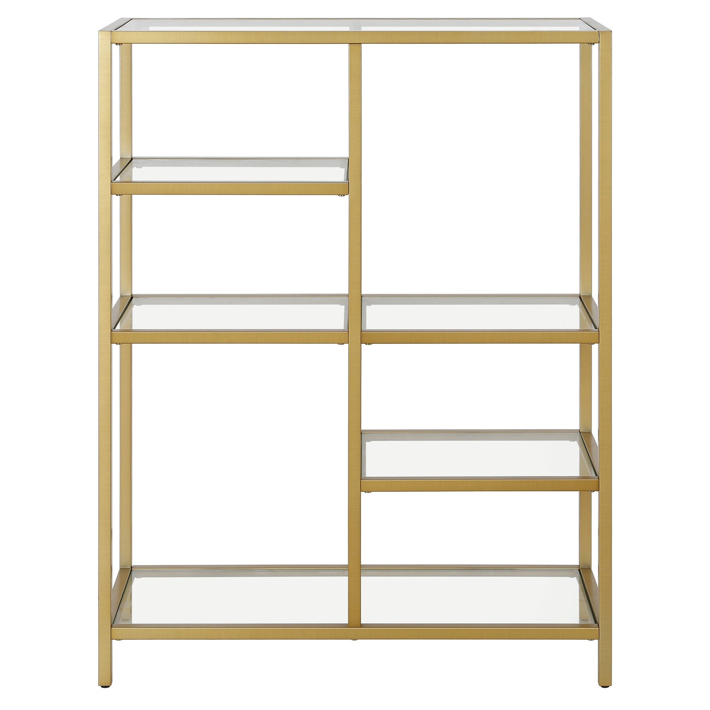 42" Gold Metal And Glass Five Tier Geometric Bookcase