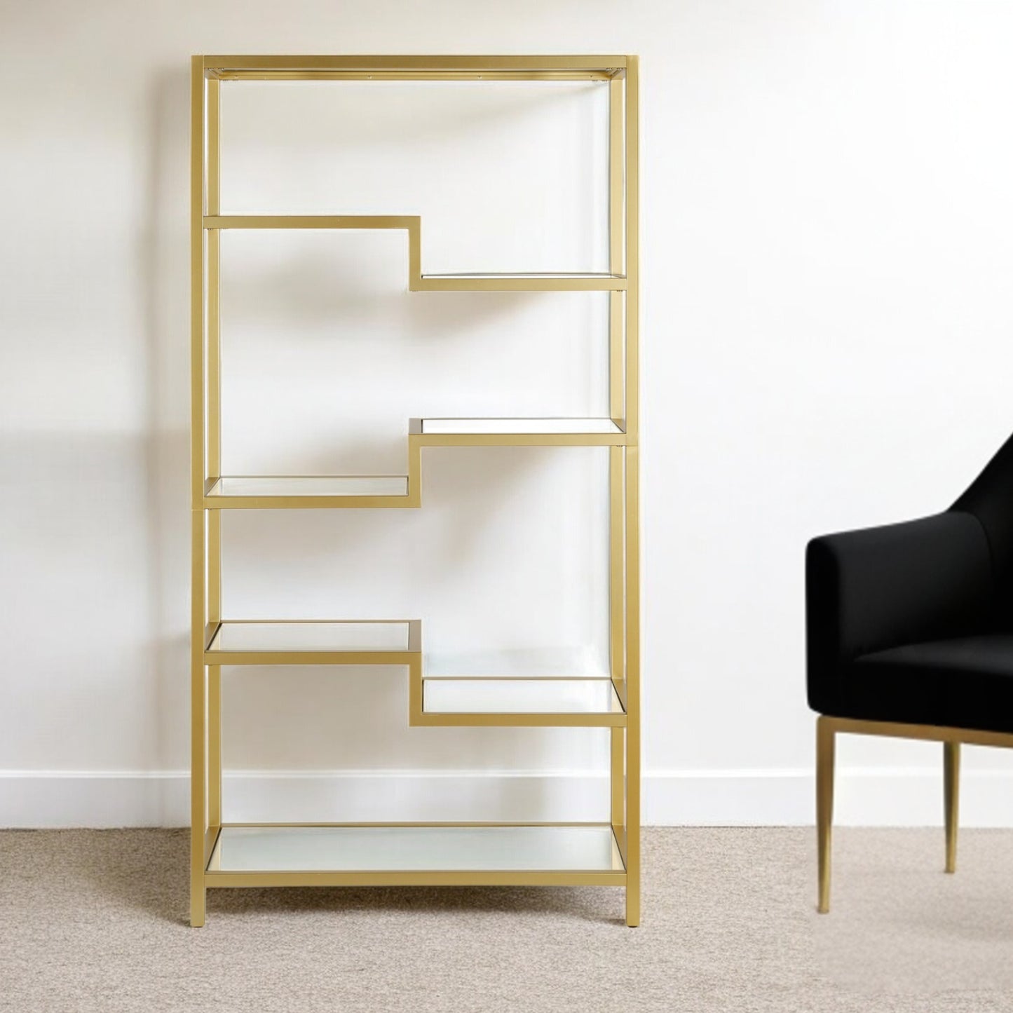 68" Gold Metal and Glass Seven Tier Etagere Bookcase