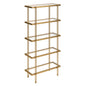 68" Gold Metal And Glass Five Tier Standard Bookcase