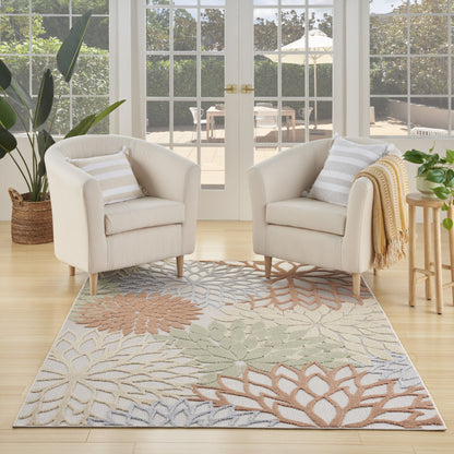 6' X 9' Blue And Orange Floral Power Loom Area Rug