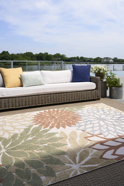 5' X 7' Blue And Orange Floral Power Loom Area Rug