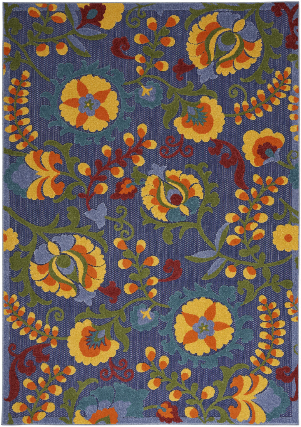 6' X 9' Blue And Yellow Floral Power Loom Area Rug