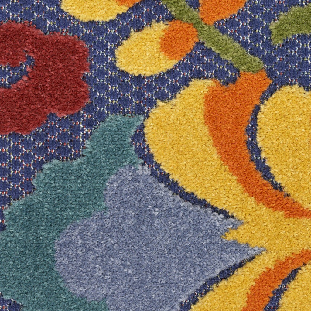 6' X 9' Blue And Yellow Floral Power Loom Area Rug