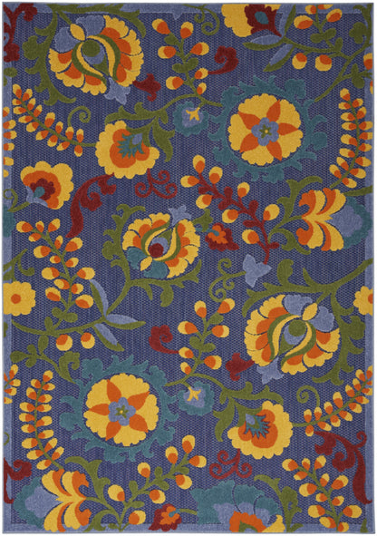 4' X 6' Blue And Yellow Floral Power Loom Area Rug